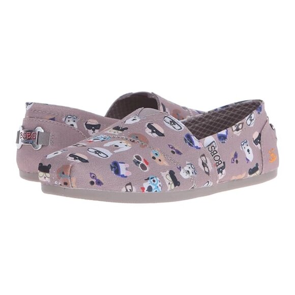 NWT BOBS FROM SKECHERS Womens Grey Plush Pups Smarts Dog Print Slip-ons Sz 5 - Picture 2 of 7